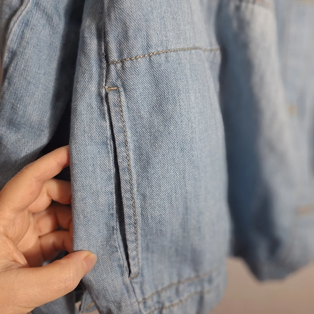 J Jill Linen Denim Top Button Down Long Sleeve Chambray Country Western Medium T - Picture 6 of 11